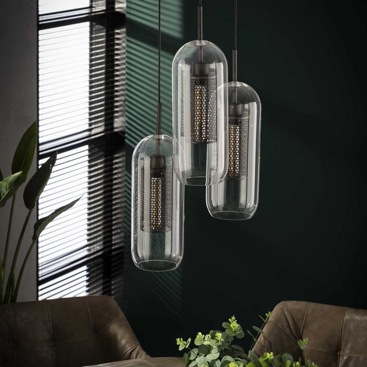 Suspension industrielle en verre 3 lampes Ø15 Daniel