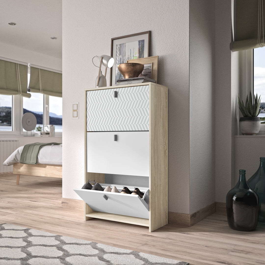 Meuble à chaussures scandinave chêne/blanc Edelweiss