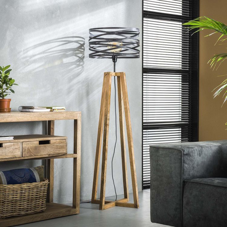 Lampadaire contemporain en métal et bois Florian