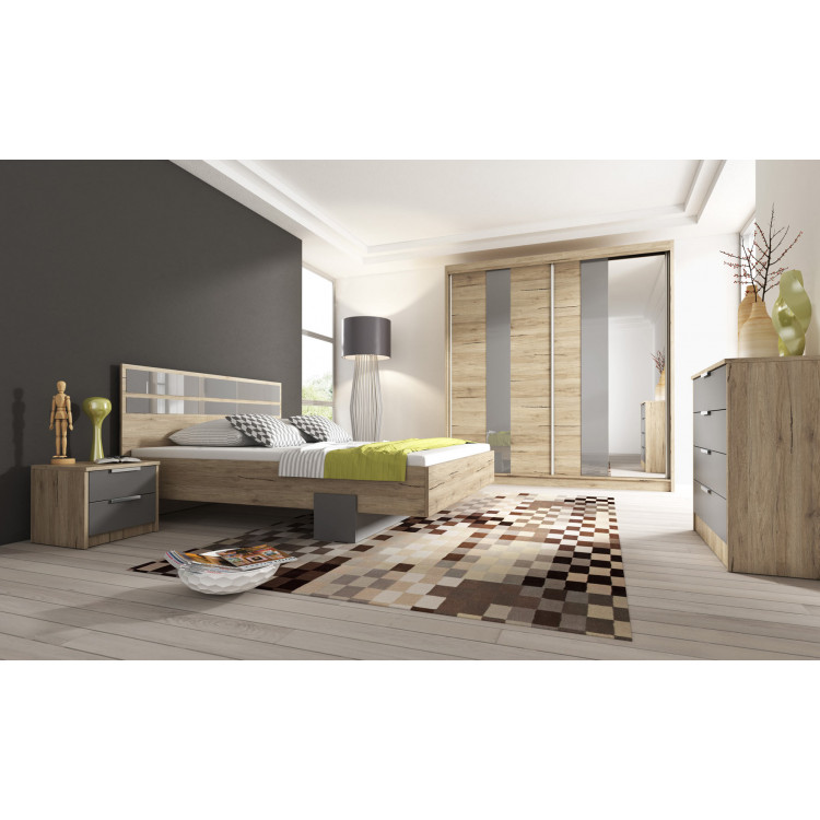 Chambre adulte contemporaine chêne/gris Mariana