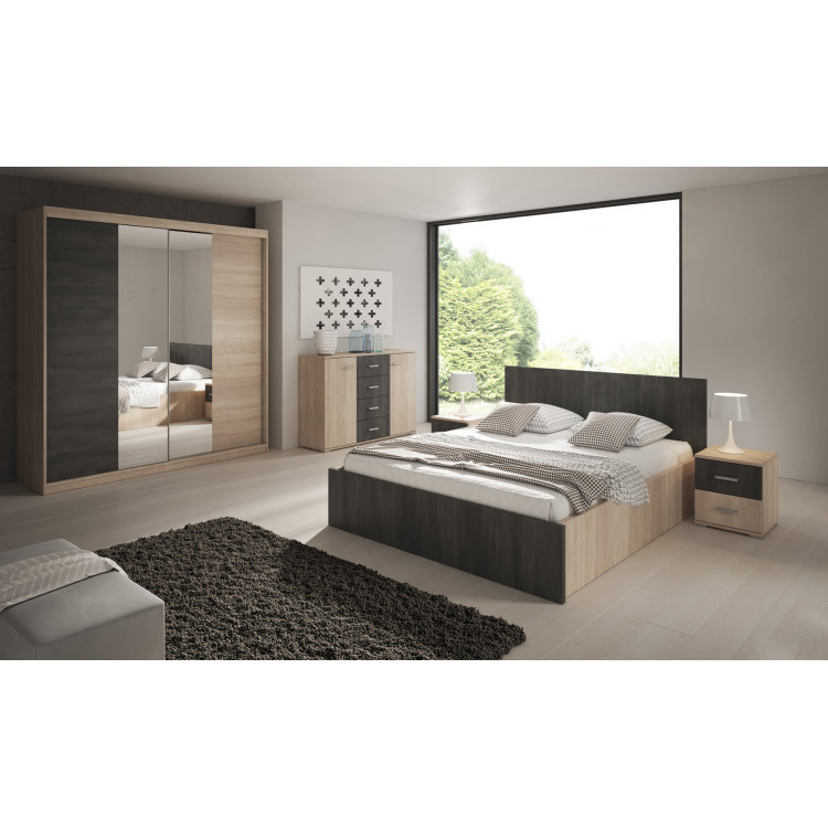 Chambre adulte contemporaine chêne/anthracite Valeria