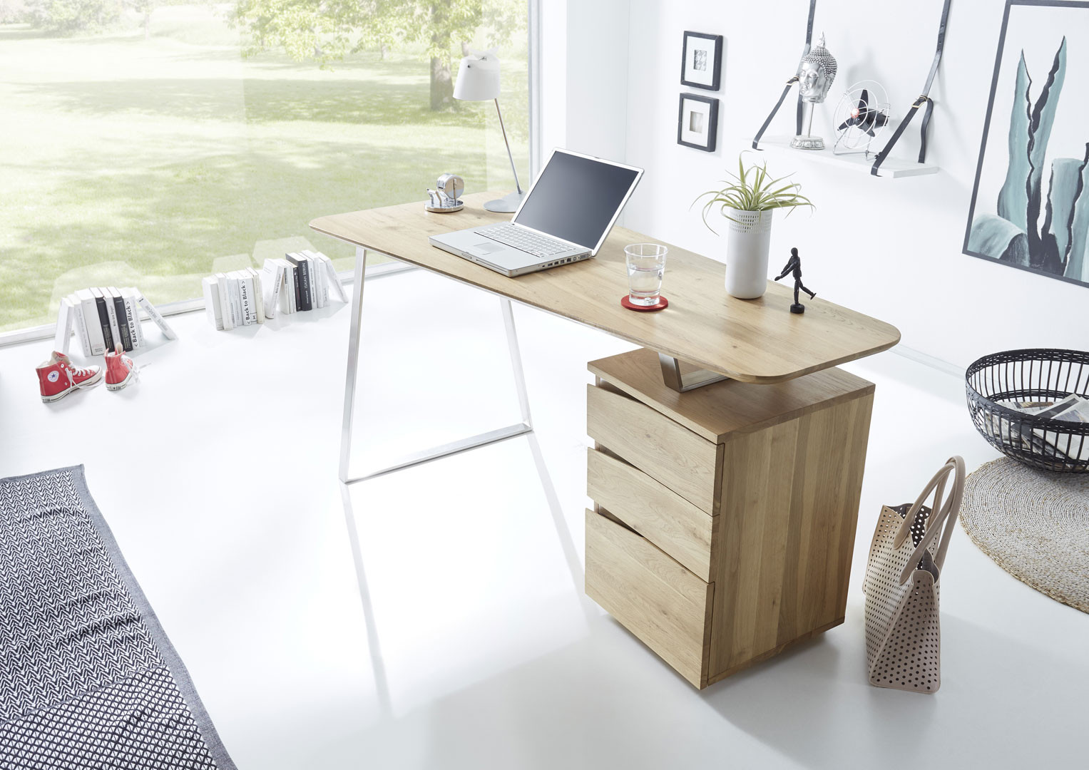 Bureau 160 cm réglable en hauteur acacia massif et métal noir - Cbc-Meubles