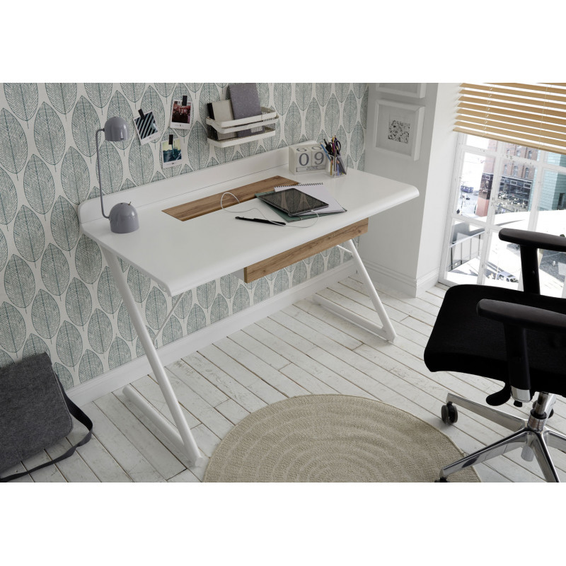 Bureau droit scandinave blanc/chêne Ursula