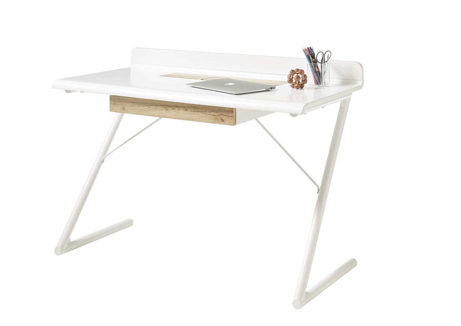 Bureau droit scandinave blanc/chêne Ursula