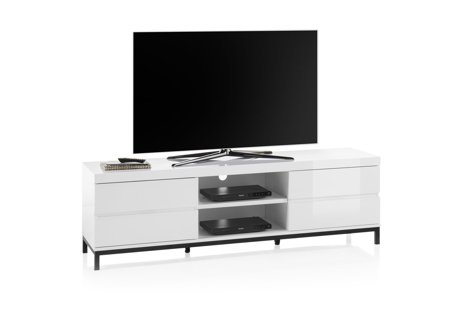 Meuble TV contemporain blanc laqué avec LED - AMANDA - DIP
