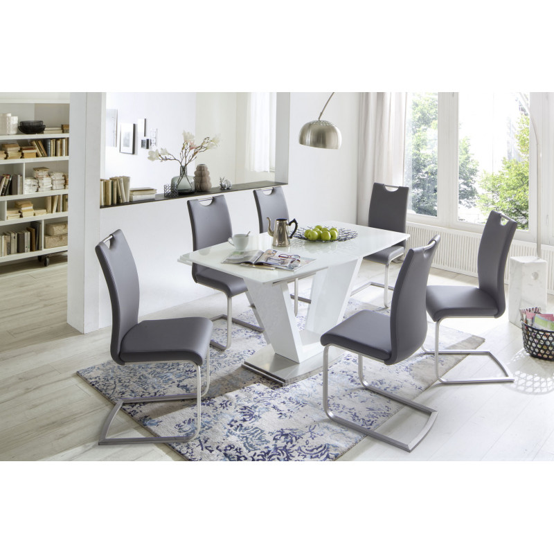 Table de salle à manger extensible moderne blanc laqué Belem