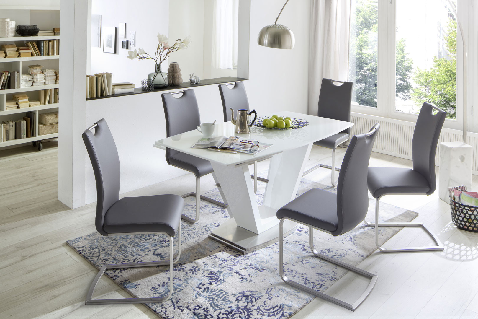  Table  de salle  manger  extensible  moderne  blanc laqu  