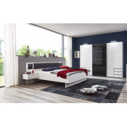 Chambre adulte contemporaine blanc/verre gris Bridget