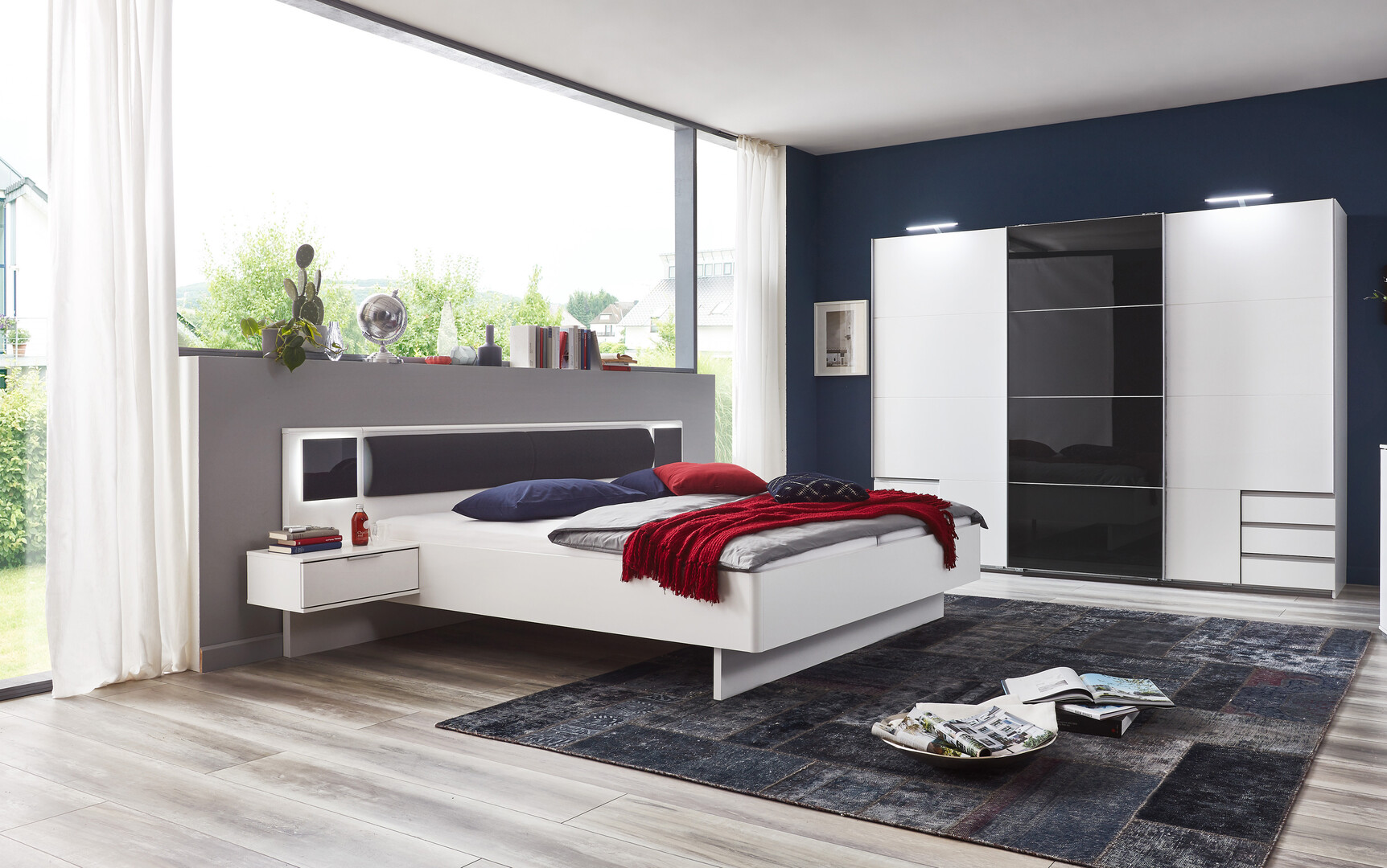 Chambre adulte contemporaine blanc/verre gris Bridget