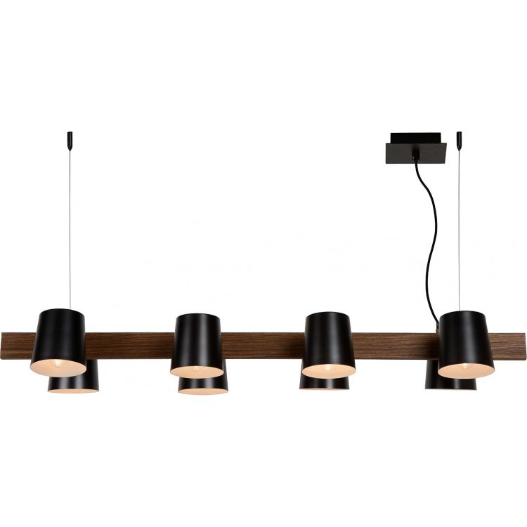 Suspension contemporaine 8 lampes bois et métal Hortense