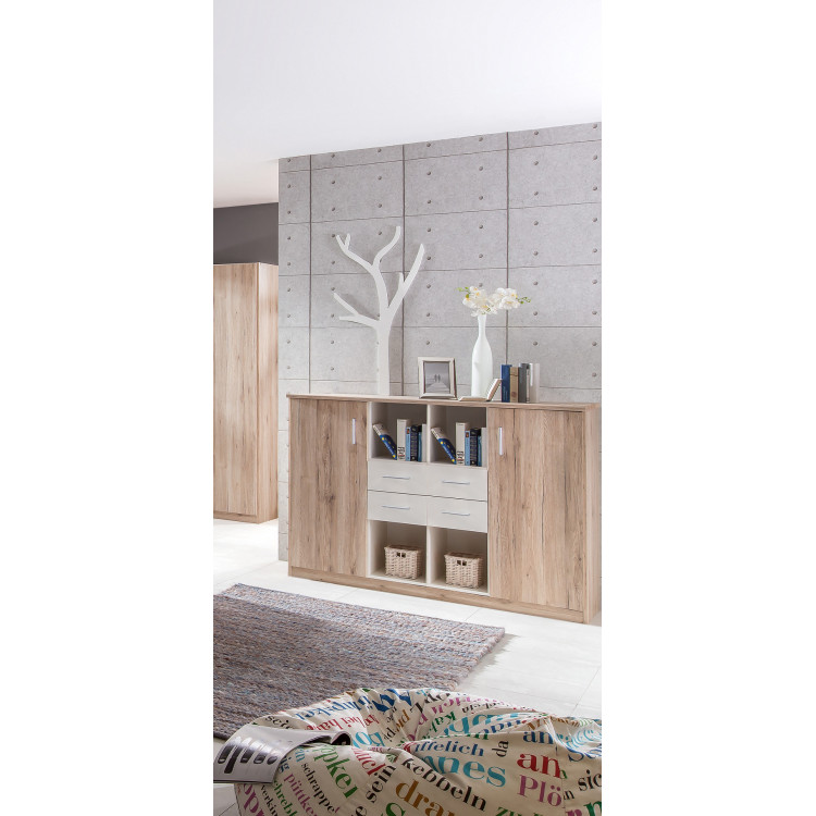 Meuble de rangement moderne chêne/blanc Nylson
