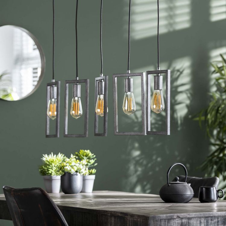 Suspension industrielle 5 lampes en métal argenté Baptiste