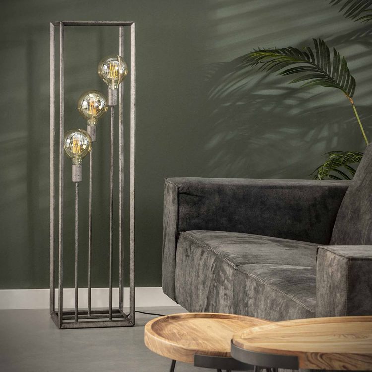 Lampadaire industriel en métal argenté 3 lampes Baptiste