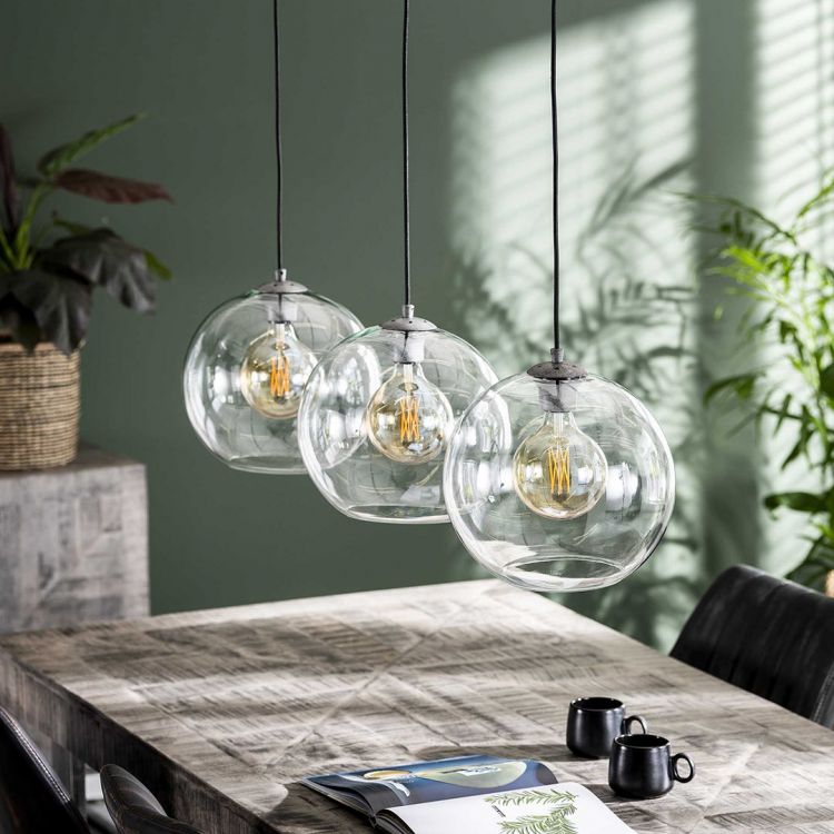 Suspension moderne en verre soufflé 3 lampes Olivio