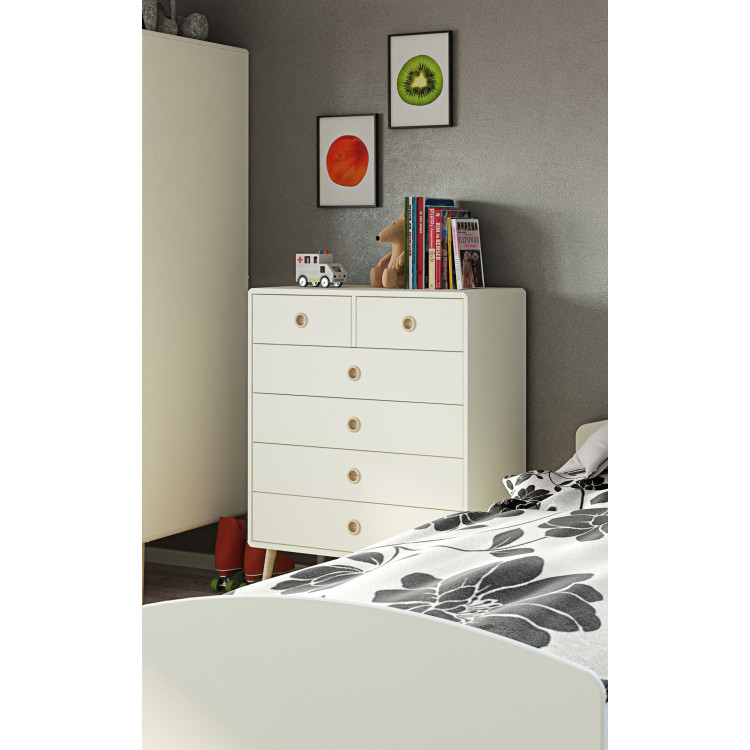 Commode enfant scandinave 6 tiroirs blanc/chêne Lucas I