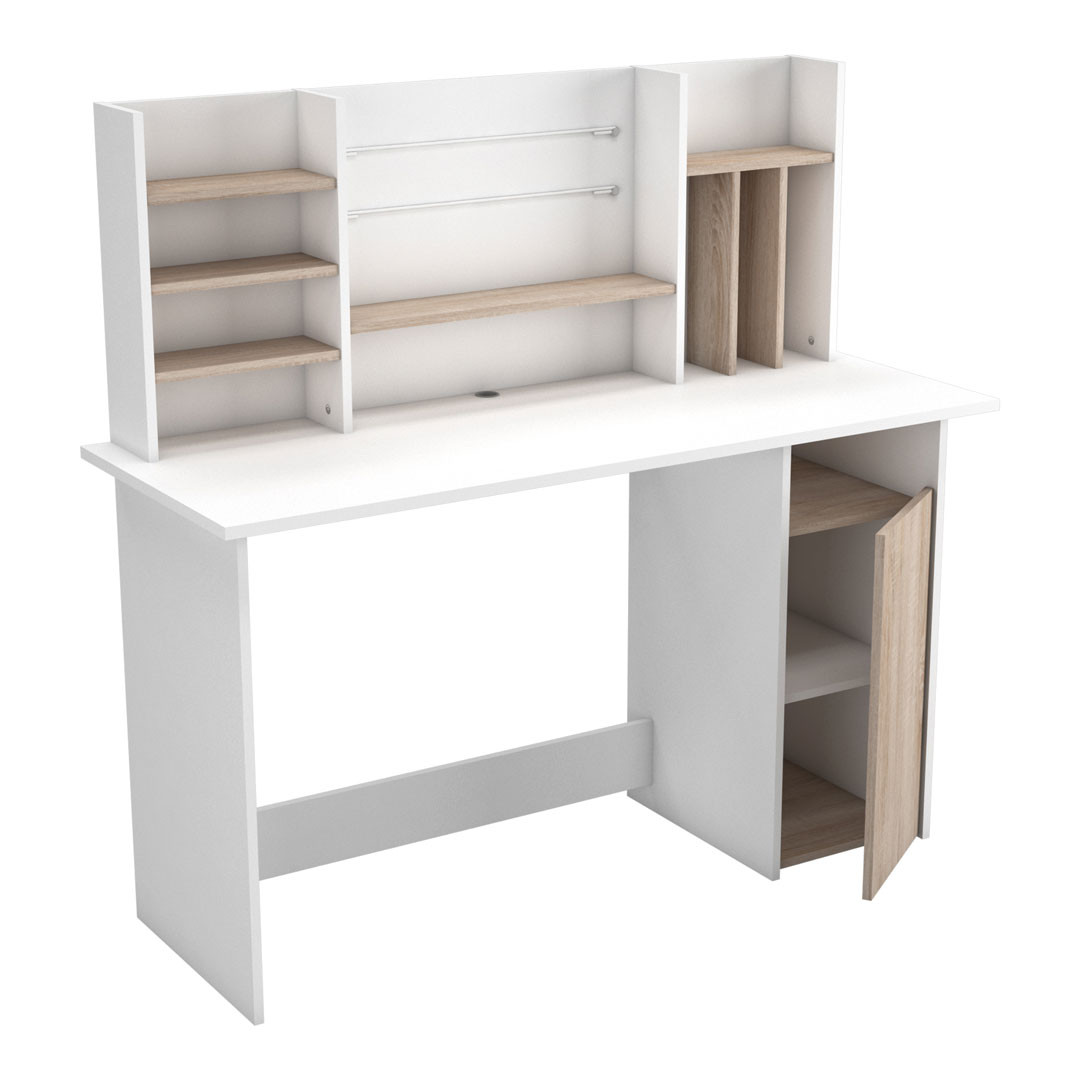 Bureau enfant avec rangement contemporain blanc/chêne Opale