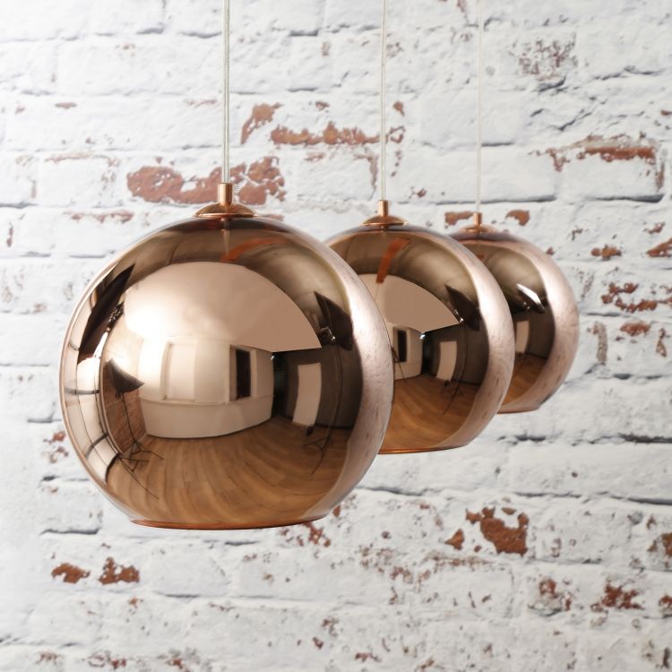 Suspension vintage 3 boules cuivre Disco