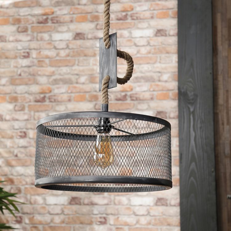 Suspension industrielle en métal gris Ø 40 cm Hector