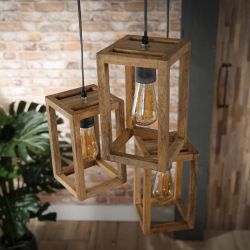 Suspension contemporaine en bois de manguier 3 lampes étagées Rudy