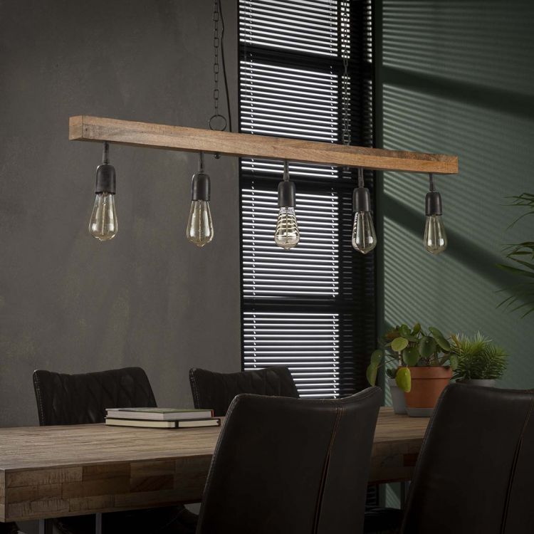 Suspension contemporaine en bois de manguier 5 lampes Jobi