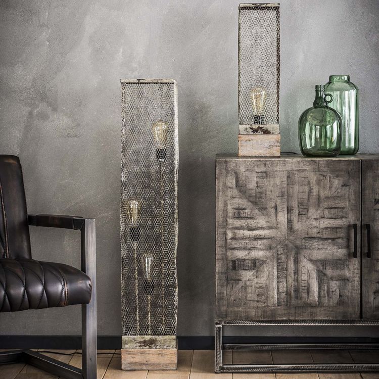 Lampadaire vintage en métal et bois gris Arielle