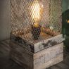 Lampe de table vintage carré en métal et bois gris Arielle