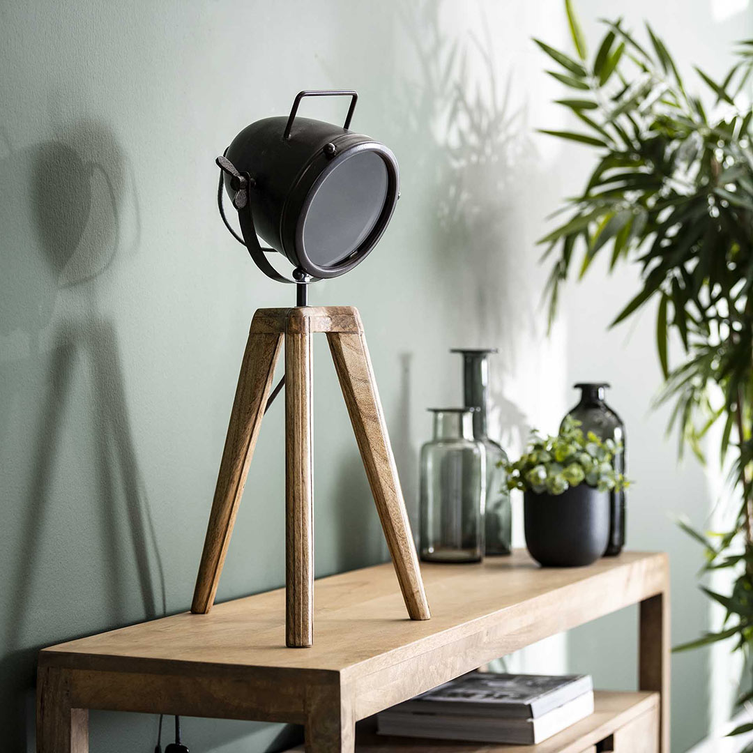 Lampe de table moderne en bois de mangue et métal Olivier
