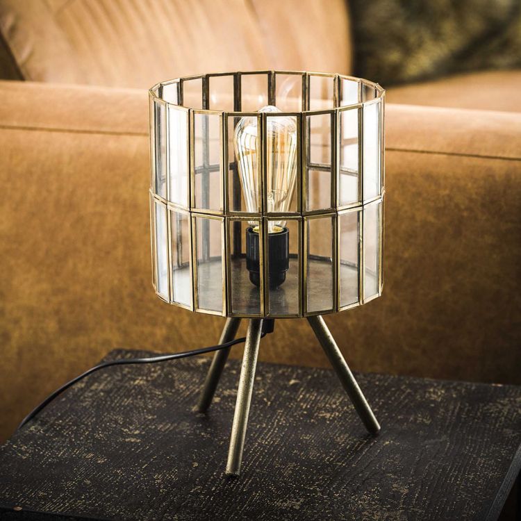 Lampe de table ronde vintage sur pieds en métal et verre Ø 20 cm Anna