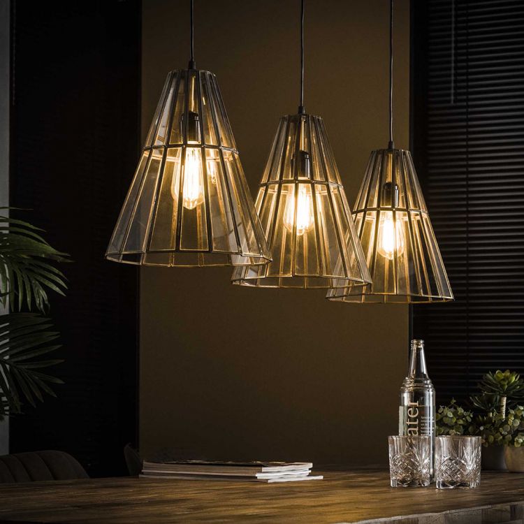 Suspension vintage 3 lampes abatjour en verre Kyra Matelpro