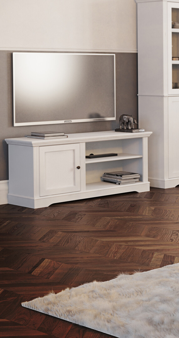 Meuble TV blanc style campagne 120 cm Wendy | Matelpro