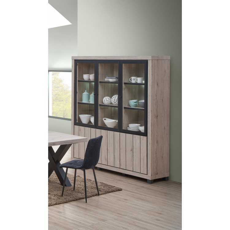 Vitrine contemporaine 190 cm chêne clair Dorine