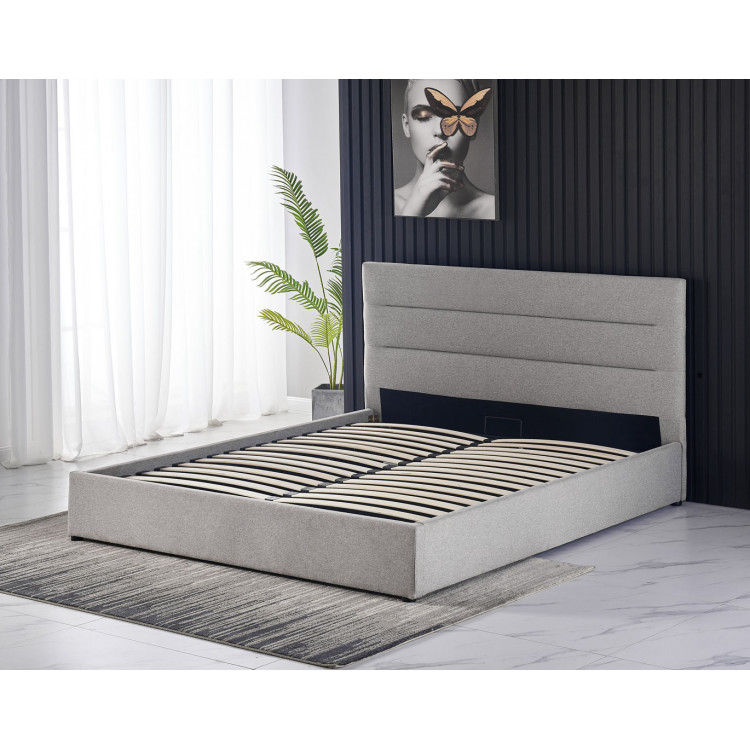 Lit coffre adulte contemporain en tissu gris Milaydie