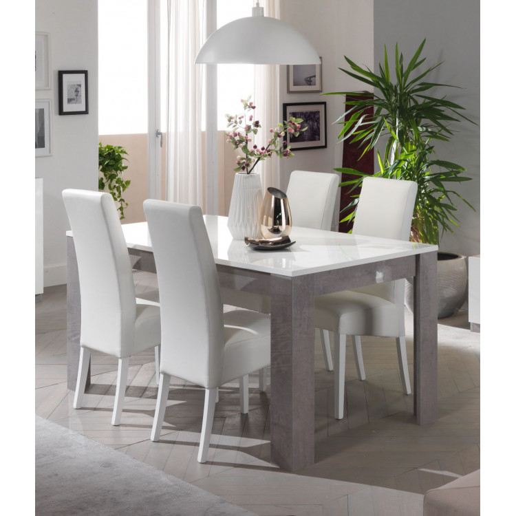 Table de salle à manger design laquée blanc/marbre Odetta
