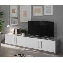 Meuble TV design 208 cm laqué blanc/marbre Odetta