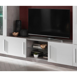 Meuble TV design 156 cm laqué blanc/marbre Odetta