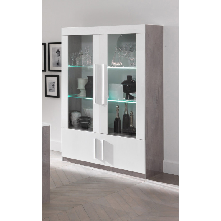 Vitrine design laquée blanc/marbre Odetta