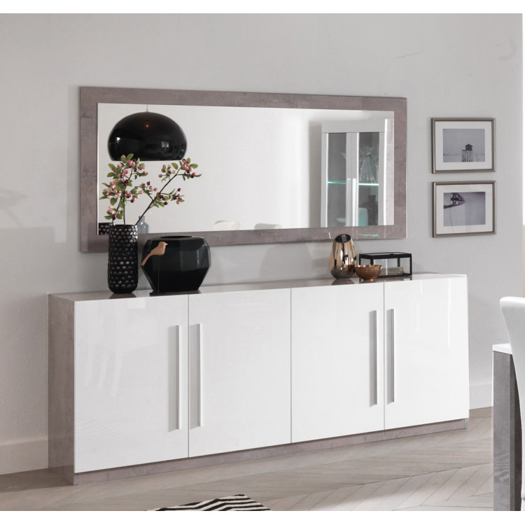 Buffet/bahut design 208 cm laqué blanc/marbre Odetta