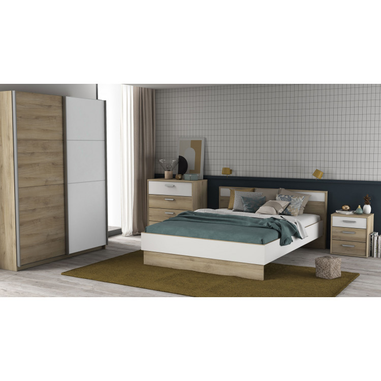 Chambre adulte contemporaine chêne/blanc Sandrine