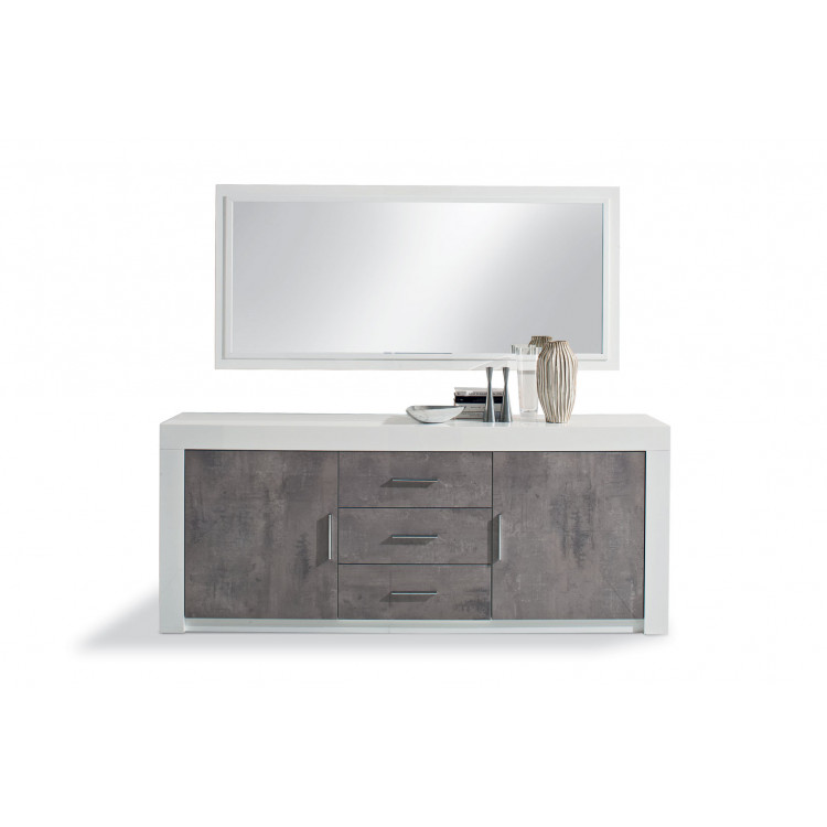 Buffet/bahut contemporain blanc/marbre Armel