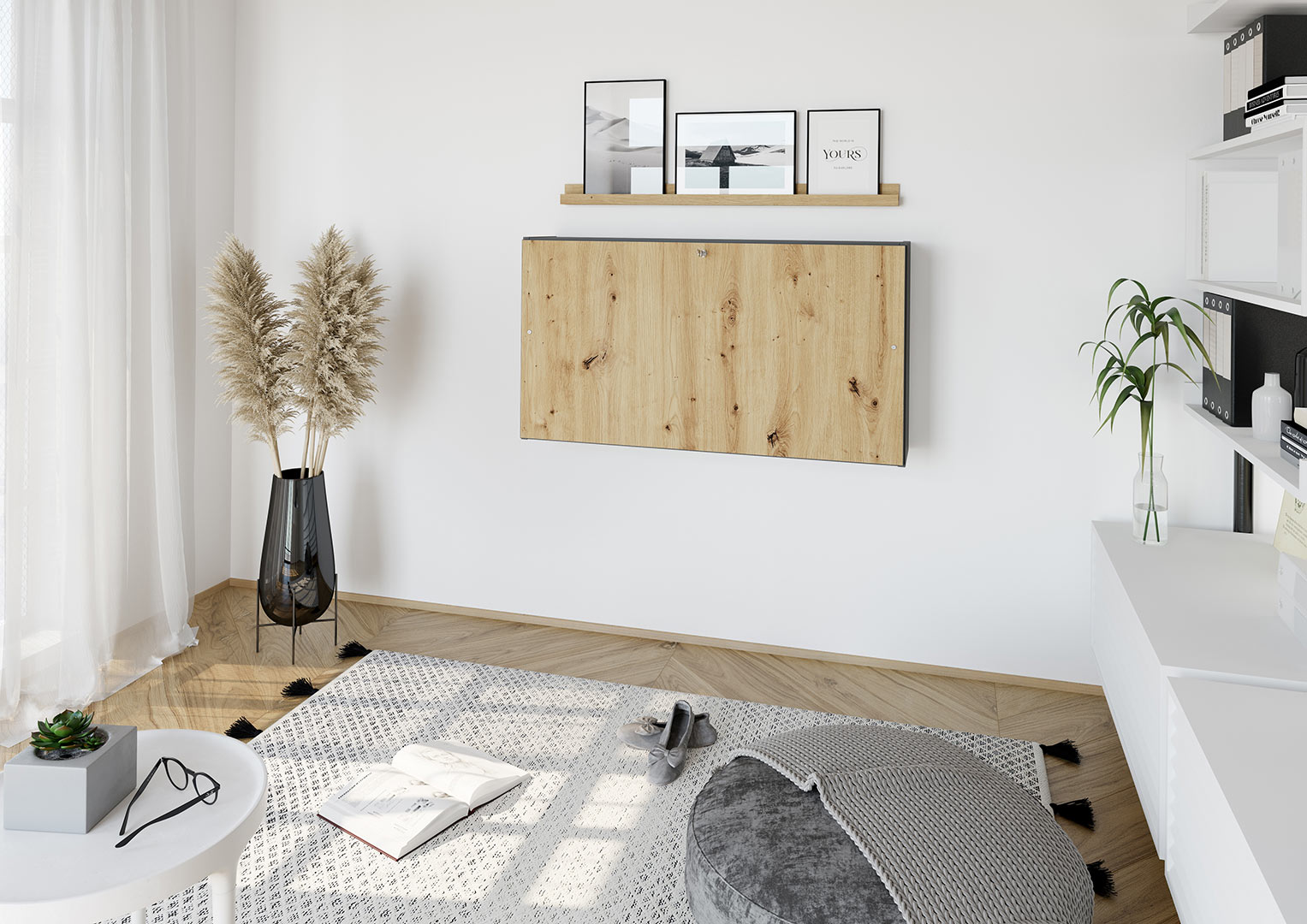 Bureau mural en bois blanc et sa chaise