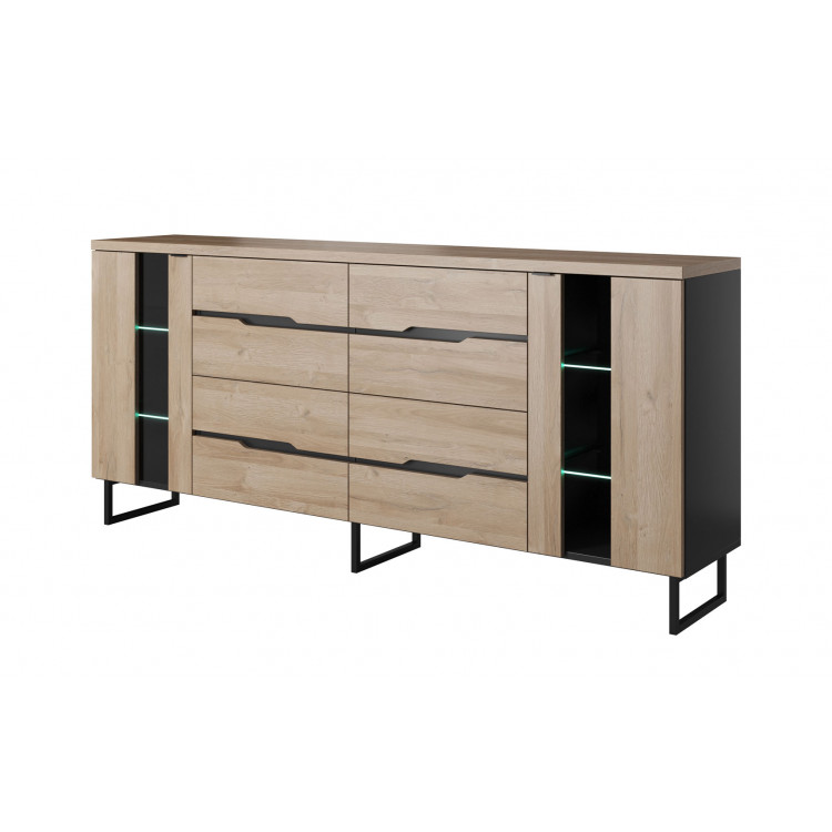 Buffet/bahut industriel 220 cm chêne/noir Estrella