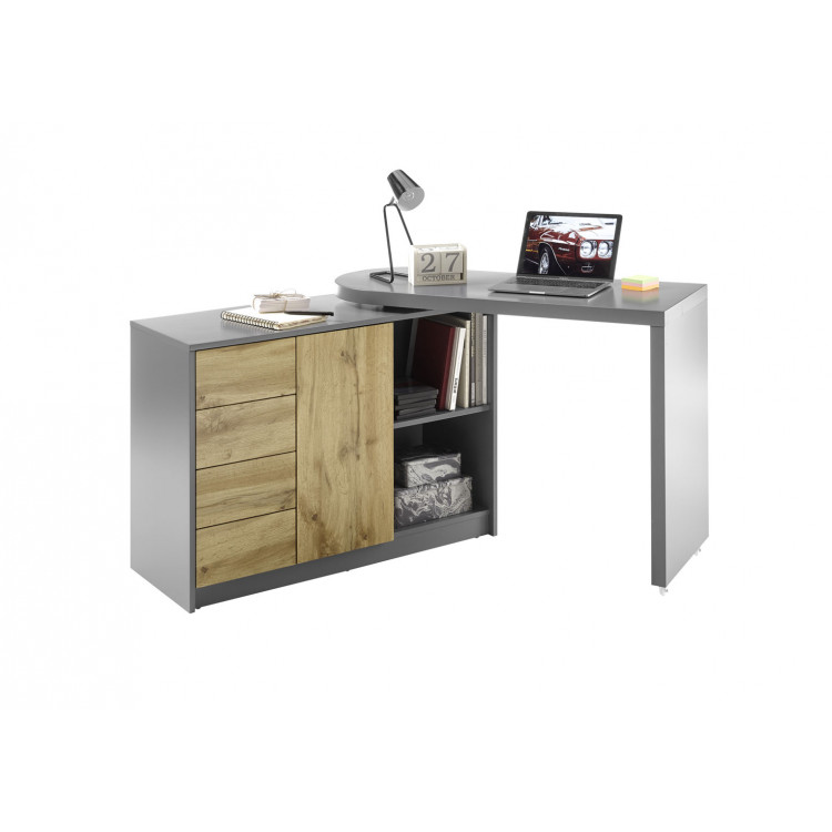 Bureau informatique pivotant moderne chêne/gris Maelys