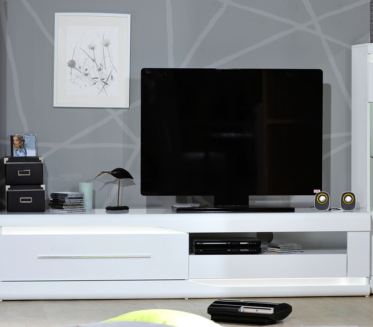 Meuble TV moderne blanc 200 cm Ontario | Matelpro