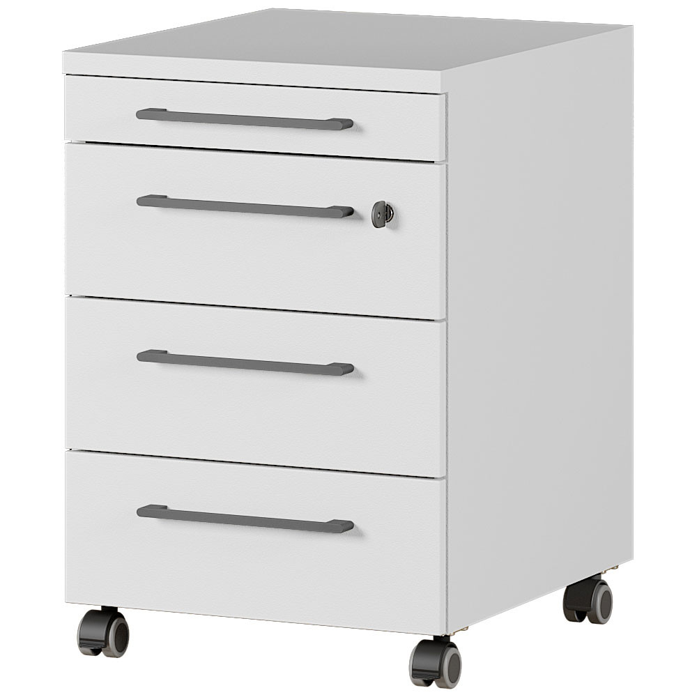 Caisson de bureau contemporain 4 tiroirs blanc Pontino