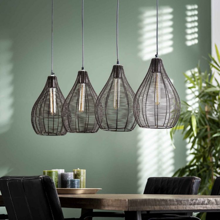 Suspension contemporaine en métal noir 4 lampes Aline