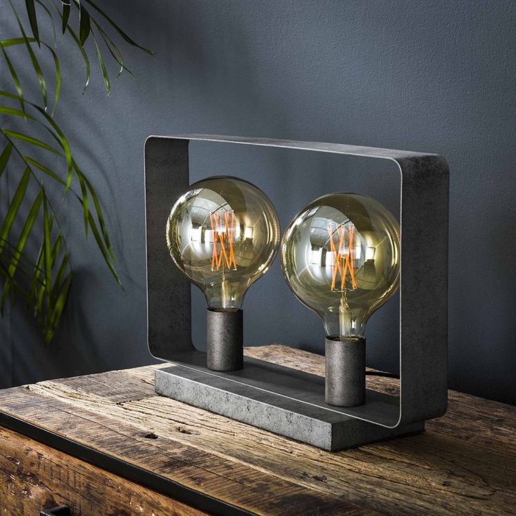 Lampe de table industrielle en métal argenté 2 lampes Manon