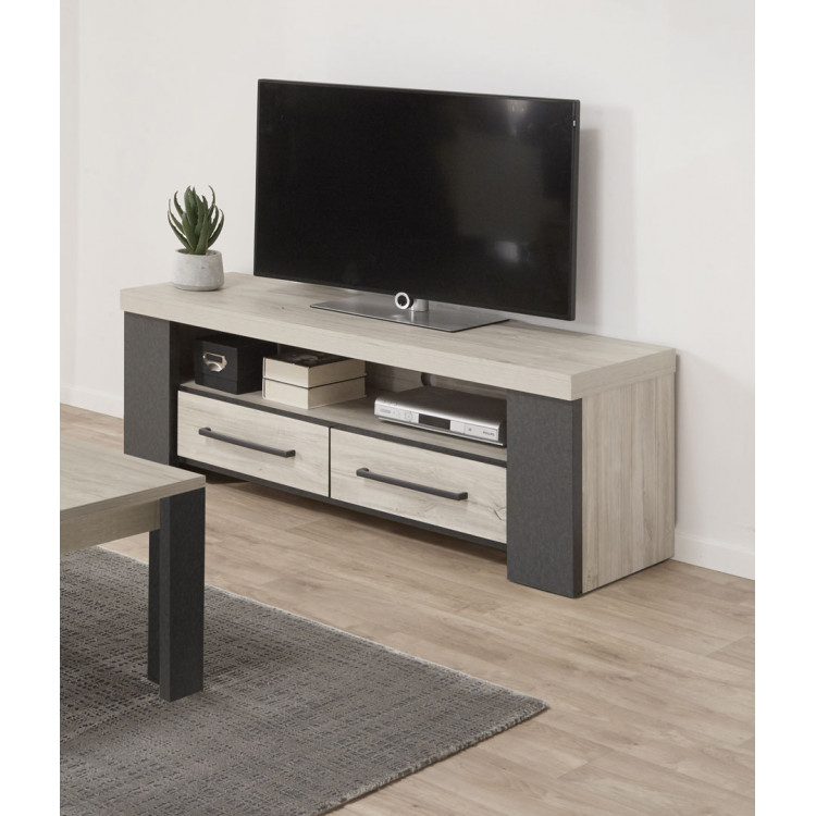 Meuble TV moderne 140 cm chêne/gris Engueran