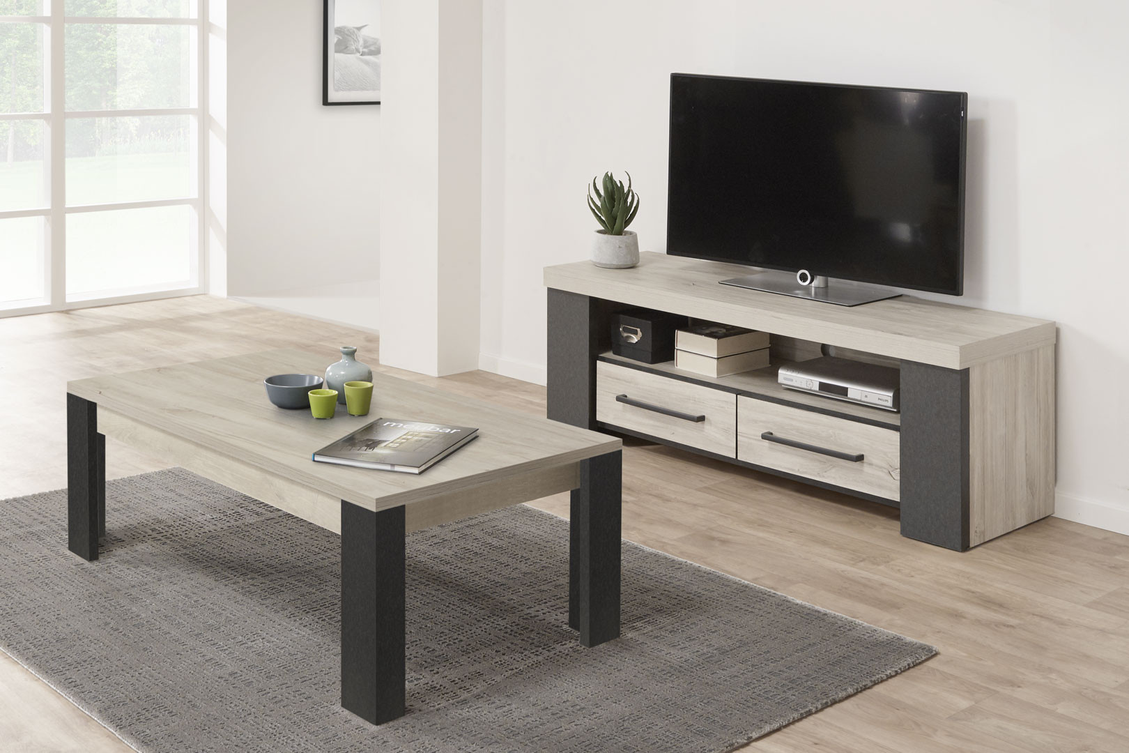 BULANED Meuble TV Vigo Gris 156x40x40 cm Bois Massif de pin,Meuble Bas  Salon,Meuble TV Longueur,Meubles De Salon TV