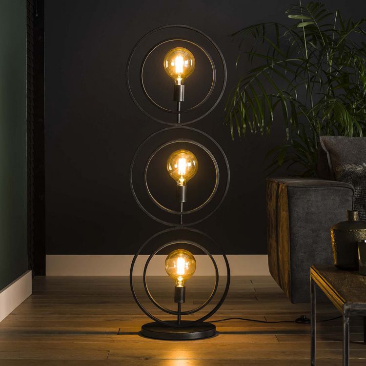 Lampadaire Vintage Industriel 2 Lumières ZMH – Métal Noir & Bois, 163 Cm, Style Rétro Salon