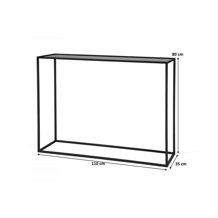 Table Console Relaxdays En Verre Transparent - Structure Métal Noir, 70.5x110x30 Cm - Plateau Verre Trempé, étagère